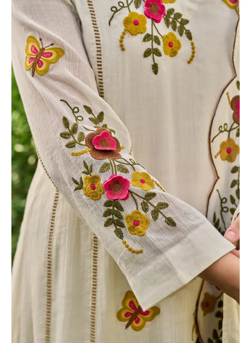 Priya’s Panache white Women Crush Cotton Anarkali Kurta Set with Dupatta | Kurta Set Ladies Indian Ethnic Wear | Floral Embroidered 3 Piece Salwar Suit for Women for Women | Best Price UAE