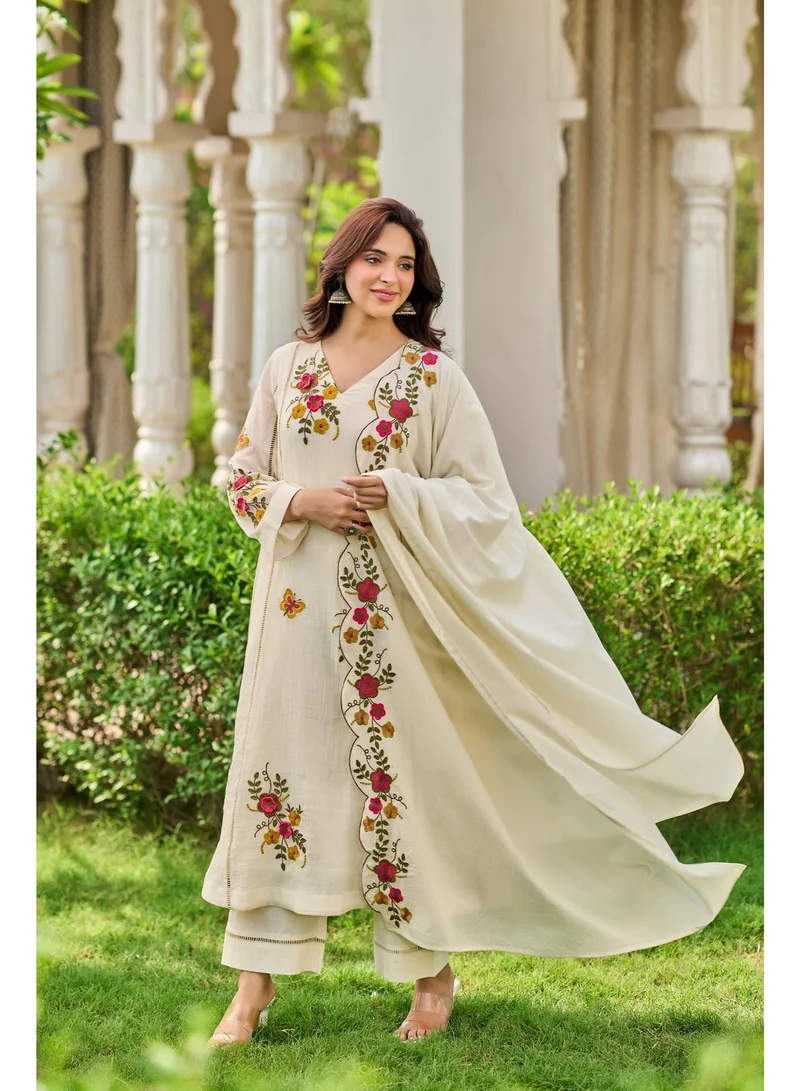Priya’s Panache white Women Crush Cotton Anarkali Kurta Set with Dupatta | Kurta Set Ladies Indian Ethnic Wear | Floral Embroidered 3 Piece Salwar Suit for Women for Women | Best Price UAE