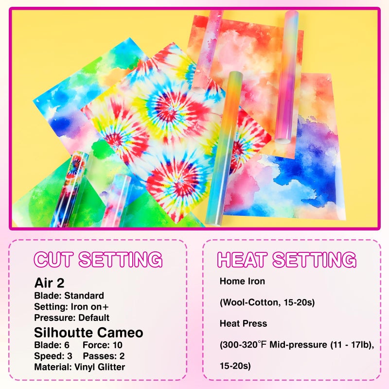 HTVRONT Tie-Dye HTV Heat Transfer Vinyl - 11 Pack Pattern htv, Easy to Weed & Transfer Iron on Vinyl, Heat Transfer Vinyl for T-Shirts - 12in X 10in Iron-on Vinyl Bundle - Image 2