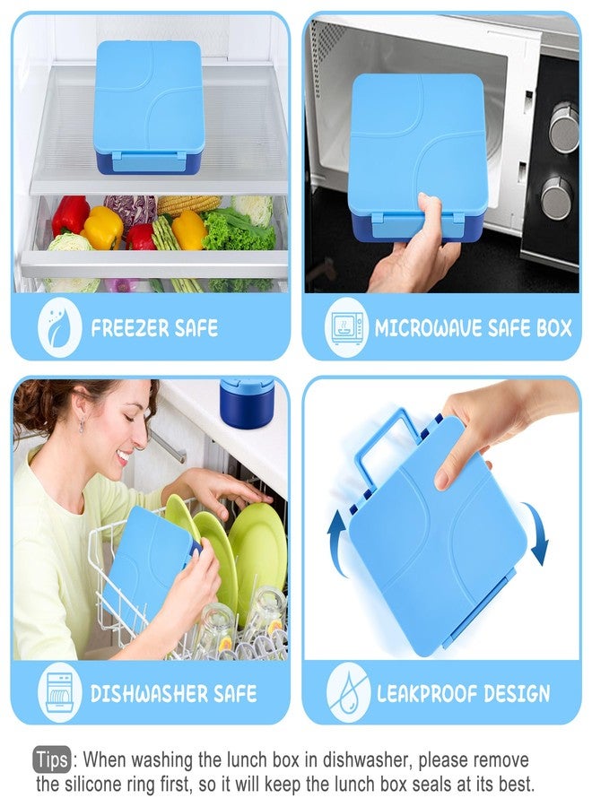 MAXSO Bento Lunch Box Set for Kids with 8 oz Soup Thermo, Leakproof Hot Food Container with 4 Compartments, Insulated Food Jar for Toddler Daycare Boys Girls School - Blue - Image 4