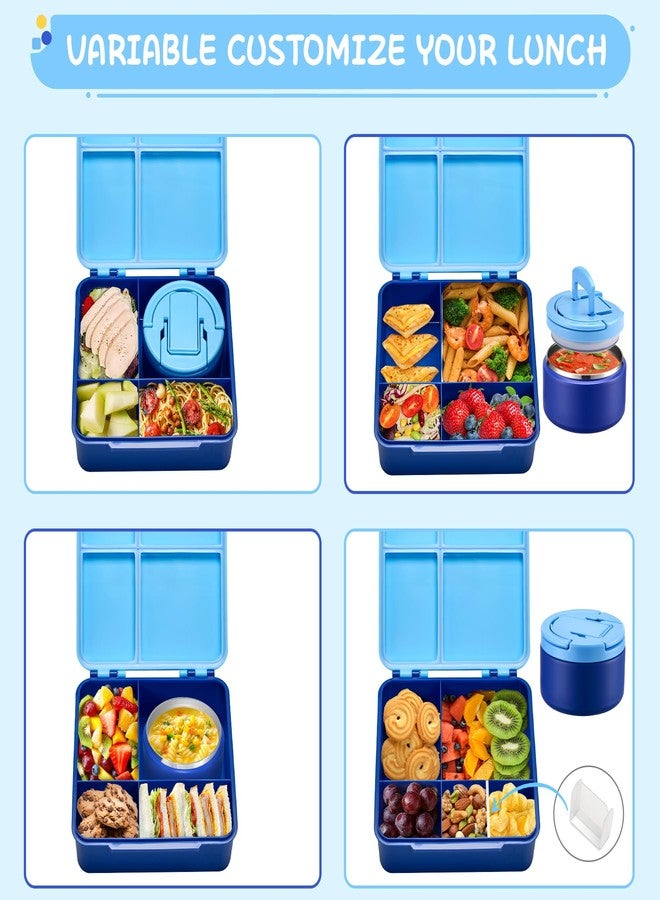 MAXSO Bento Lunch Box Set for Kids with 8 oz Soup Thermo, Leakproof Hot Food Container with 4 Compartments, Insulated Food Jar for Toddler Daycare Boys Girls School - Blue - Image 5