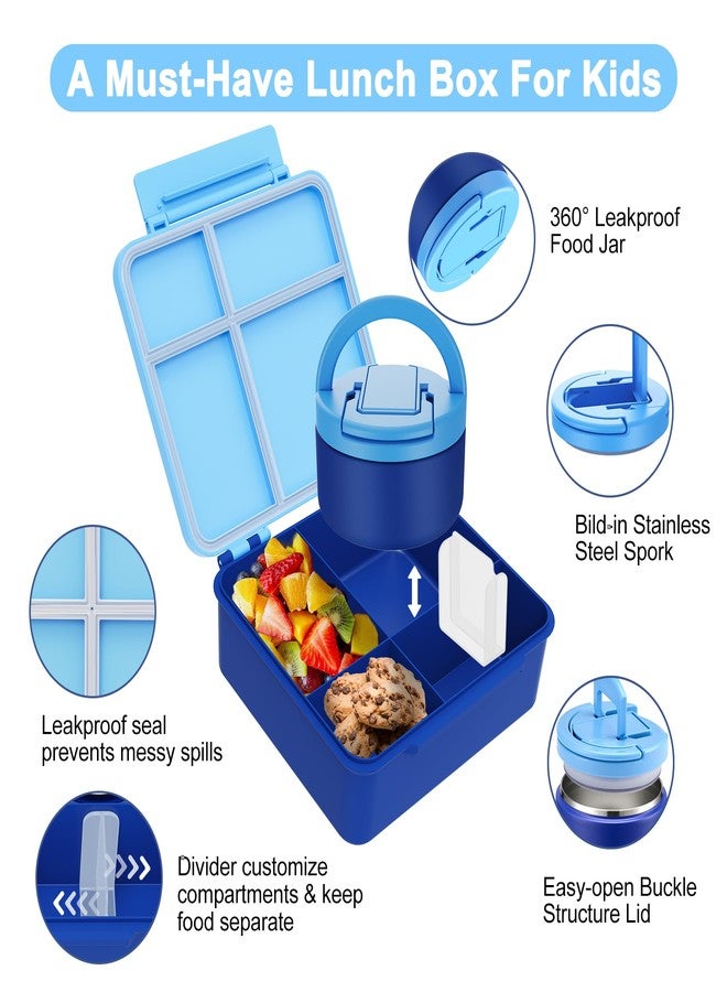 MAXSO Bento Lunch Box Set for Kids with 8 oz Soup Thermo, Leakproof Hot Food Container with 4 Compartments, Insulated Food Jar for Toddler Daycare Boys Girls School - Blue - Image 2