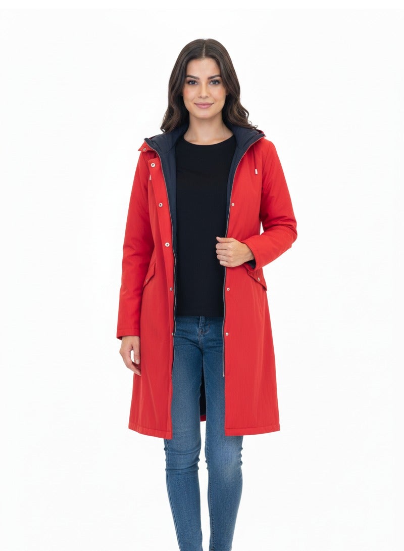 Women Oversized zipped Red jacket coat - Image 1