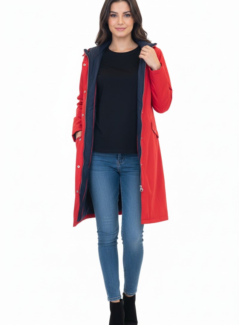 Women Oversized zipped Red jacket coat - Image 3