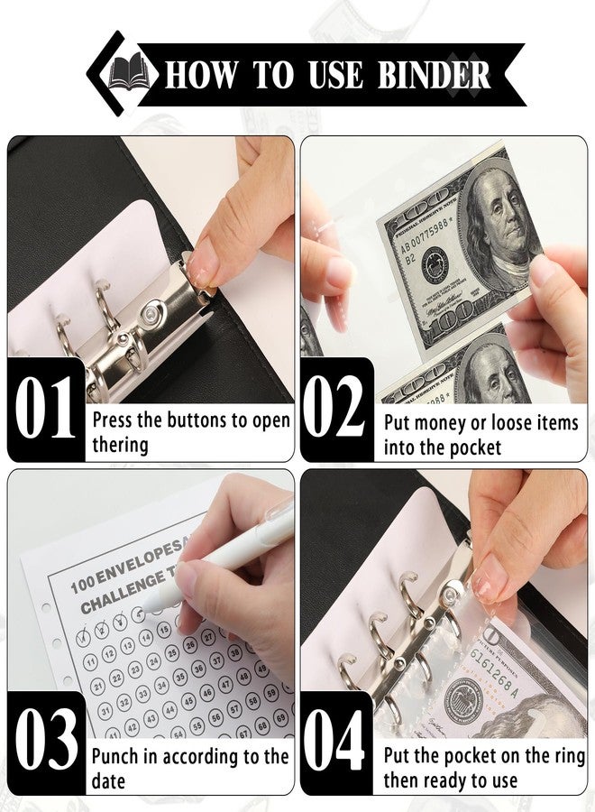 NICOOTH 100 Envelopes Money Saving Challenge Money Saving Binder 100 Envelope Challenge Binder Savings Binder Envelope A5 Savings Challenge Book (Pink) - Image 3