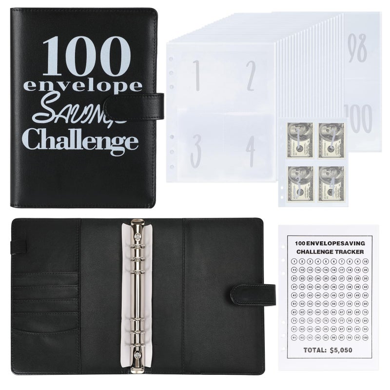 NICOOTH 100 Envelopes Money Saving Challenge Money Saving Binder 100 Envelope Challenge Binder Savings Binder Envelope A5 Savings Challenge Book (Pink) - Image 1