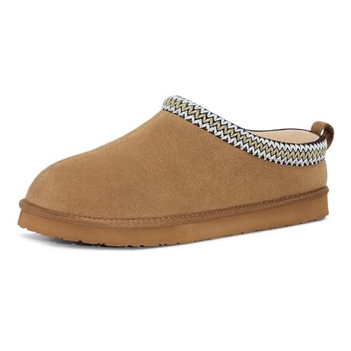 FITORY Mens Winter Genuine Leather Slippers Comfy Memory Foam Suede Shoes with Warm FleeceLined for Indoor and Outdoor Chestnut Size 10 - Image 1