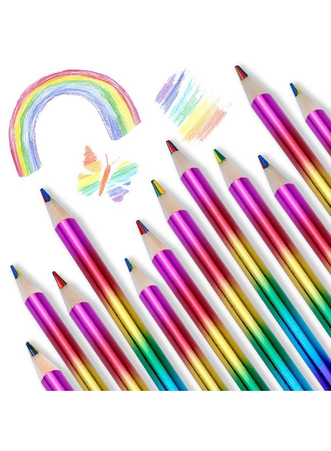 لابوهي 24 قطعة من أقلام الرصاص الملونة بألوان قوس قزح، 4 ألوان في 1 أقلام رصاص ملونة بألوان قوس قزح للأطفال، أقلام رصاص متعددة الألوان مع مبراة أقلام رصاص ملونة بالليزر بكميات كبيرة لرسم الأطفال والبالغين والمدارس - Image 1