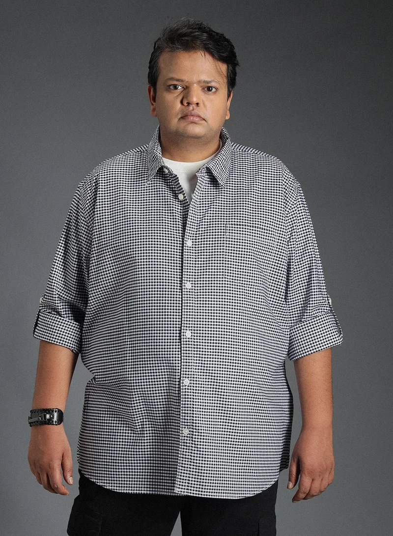 HIGH STAR Classic Micro Checked Cotton Casual Shirt for Men