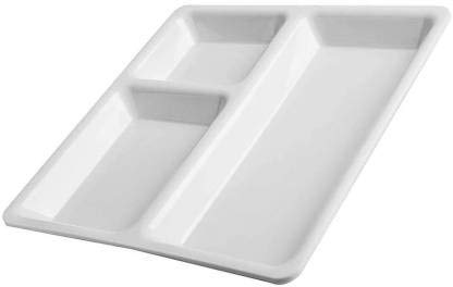 Coolkart FoodGrade Virgin Plastic MicrowaveSafe 3Compartments DividedDinner Plate Length 10 Inches X Breadth 10 Inches Set of 6 Made in India White - Image 3
