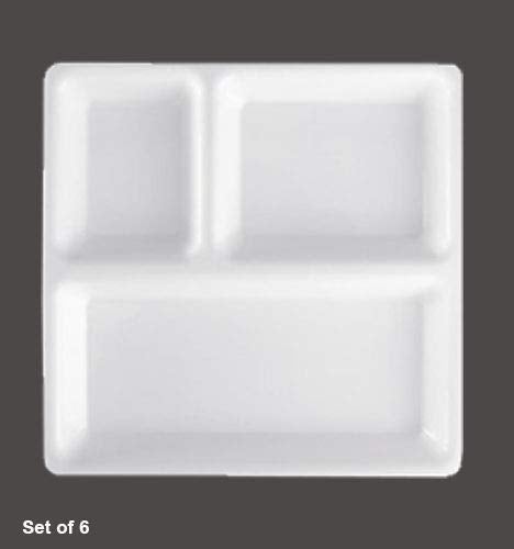 Coolkart FoodGrade Virgin Plastic MicrowaveSafe 3Compartments DividedDinner Plate Length 10 Inches X Breadth 10 Inches Set of 6 Made in India White - Image 4
