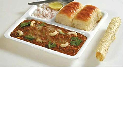 Coolkart FoodGrade Virgin Plastic MicrowaveSafe 3Compartments DividedDinner Plate Length 10 Inches X Breadth 10 Inches Set of 6 Made in India White - Image 1