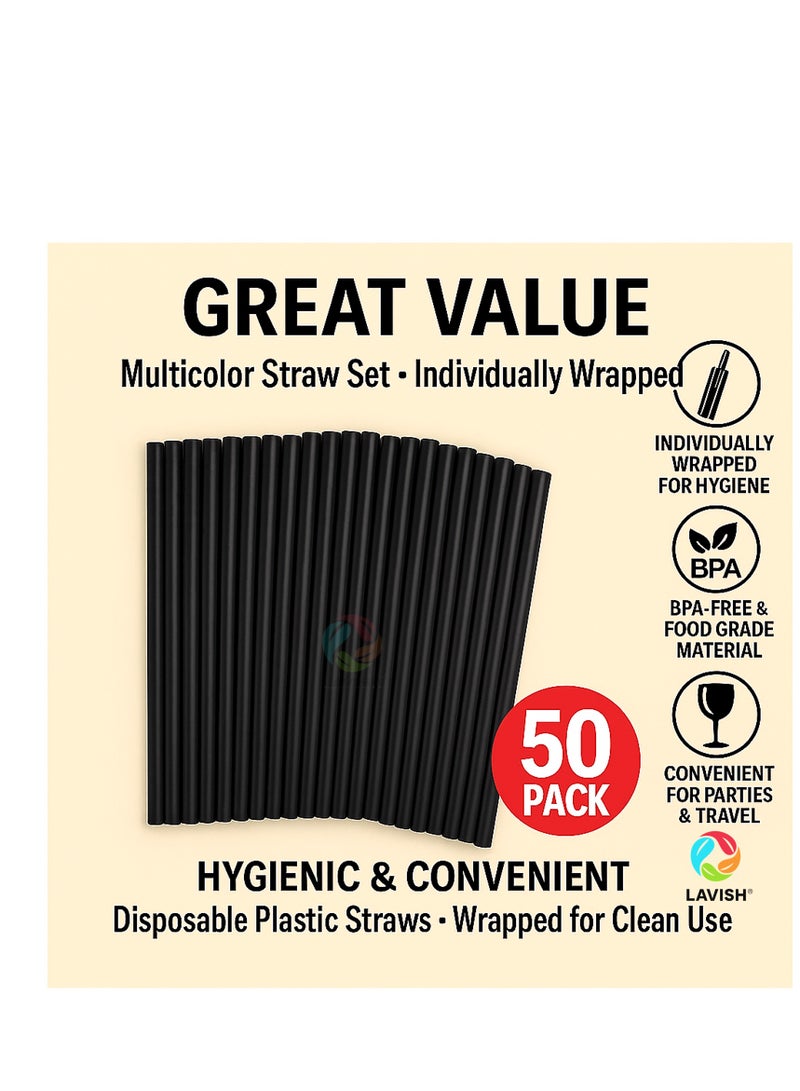 لافيش ماصات جامبو بوبا (عبوة من ٥٠ قطعة) | سمك ١٢ مم، طول ٢٤ سم | ماصات سموثي سوداء عريضة جدًا | مغلفة بشكل فردي، خالية من مادة BPA | مثالية لشاي الفقاعات، ميلك شيك، عصائر، فعاليات، ومقاهي - Image 2