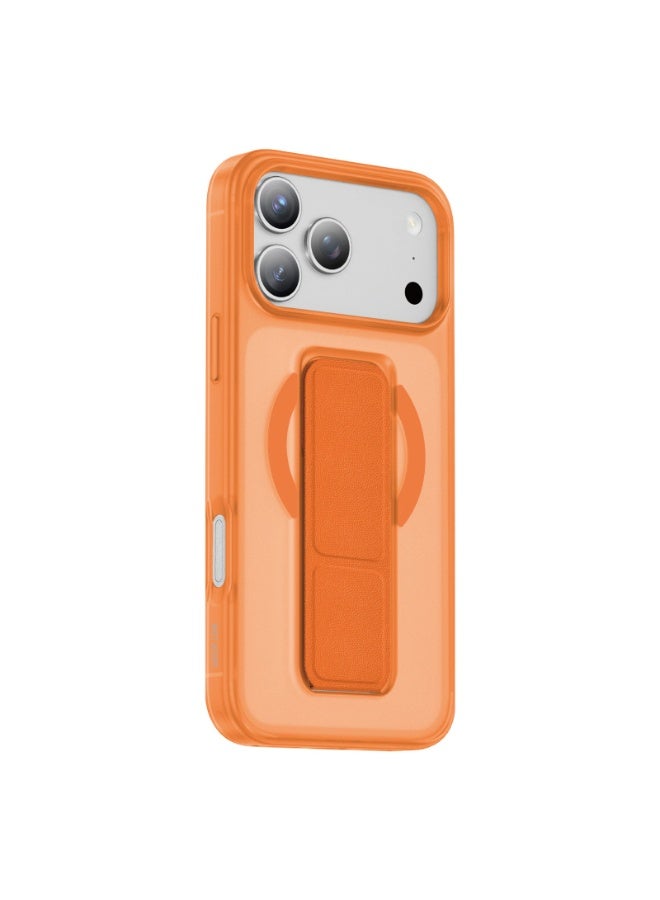 جرين ليون حافظة iPhone 17 Pro Max MagSafe GRIP 360 غطاء خلفي / حزام قبضة من الجلد / حامل قابل للطي / مغناطيس قوي / حماية من السقوط / حماية للكاميرا / مقاومة للخدش - التيتانيوم البرتقالي - Image 1