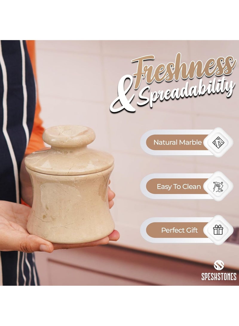 SPESHSTONES Marble Butter Keeper with Lid for Countertop 4 Inch Verona French Butter Crock with Water for Kitchen Storage Holder, Stone Butter Dish for Soft Spreadable Butter Brand: SPESHSTONES  - Image 5