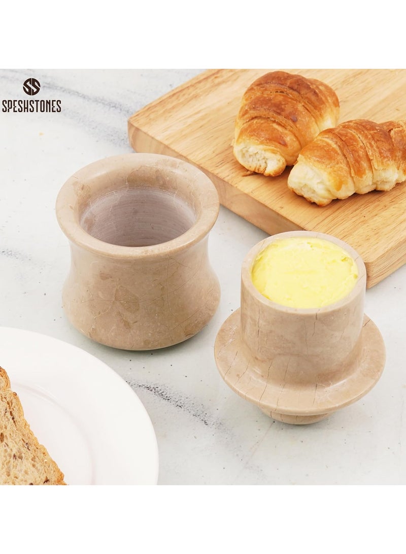 SPESHSTONES Marble Butter Keeper with Lid for Countertop 4 Inch Verona French Butter Crock with Water for Kitchen Storage Holder, Stone Butter Dish for Soft Spreadable Butter Brand: SPESHSTONES  - Image 2