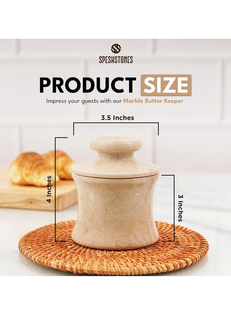 SPESHSTONES Marble Butter Keeper with Lid for Countertop 4 Inch Verona French Butter Crock with Water for Kitchen Storage Holder, Stone Butter Dish for Soft Spreadable Butter Brand: SPESHSTONES  - Image 3