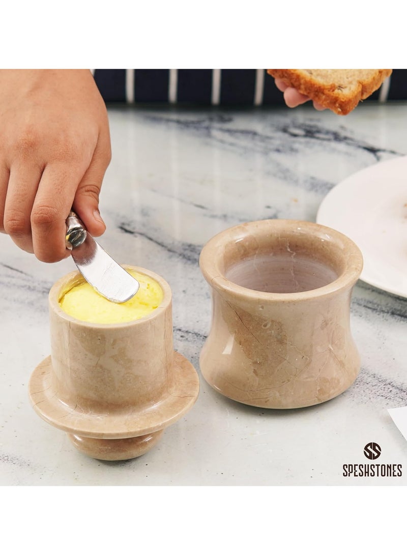 SPESHSTONES Marble Butter Keeper with Lid for Countertop 4 Inch Verona French Butter Crock with Water for Kitchen Storage Holder, Stone Butter Dish for Soft Spreadable Butter Brand: SPESHSTONES  - Image 4