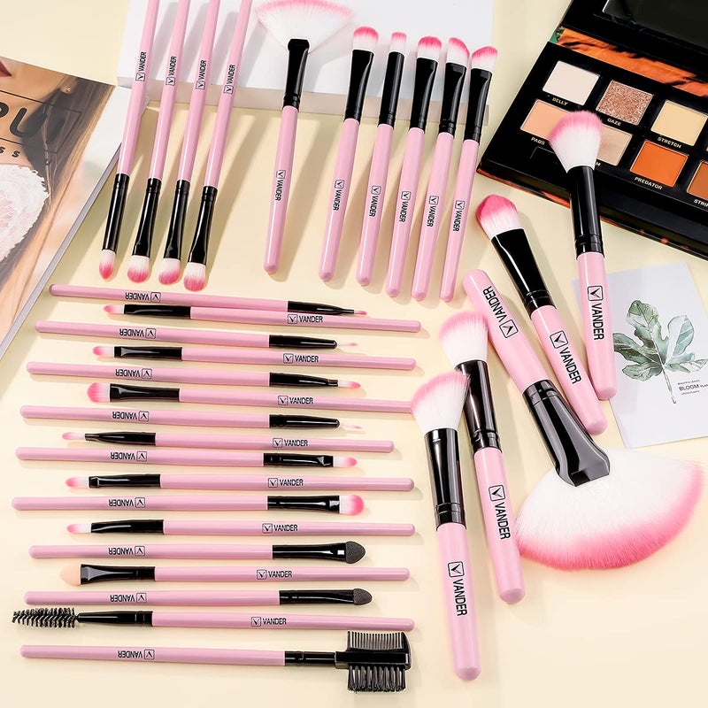 VANDER Makeup Brushes, VANDER 32pcs Makeup Brush Set Professional Soft Synthetic Foundation powder concealer blending Make up Brushes, eye shadow blush face brush set, Pink - Image 4