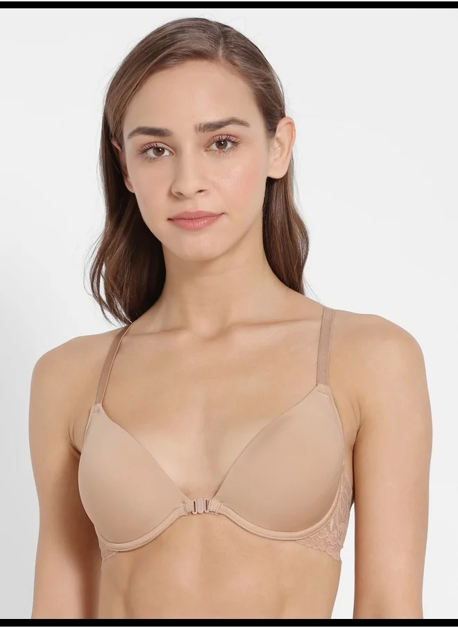 جوكي Jockey 1815 Women's Under-Wired Padded Soft Touch Microfiber Nylon Elastane Stretch Full Coverage Lace Back Styling T-Shirt Bra with Adjustable Straps
