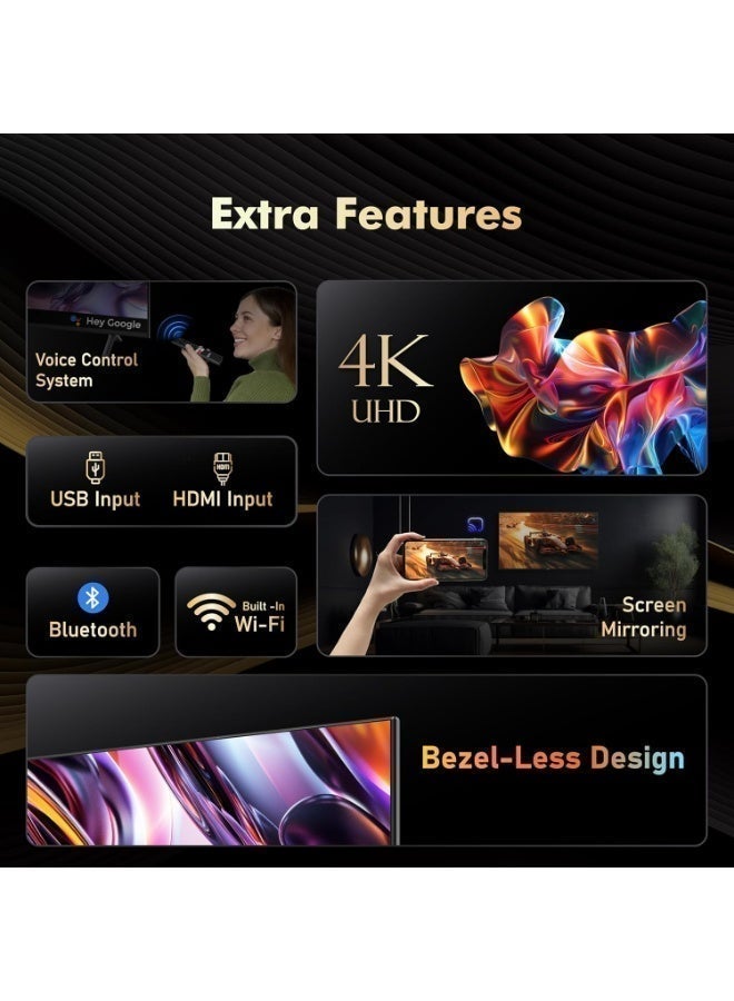 SPJ 75-Inch 4K UHD Android Smart LED TV – Voice Control Remote, Screen Mirroring, Bluetooth, HDMI & USB Ports, Built-in Wi-Fi, Google Play, Bezel-Less Design – Black | 1-Year Warranty - Image 3