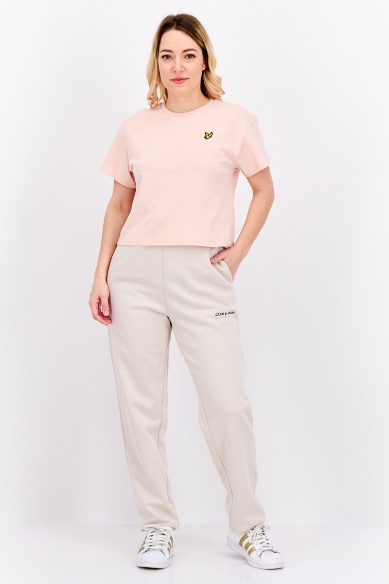 Lyle & Scott Women Crew Neck Short Sleeve Embroidered Logo T-Shirt, Pink - Image 3