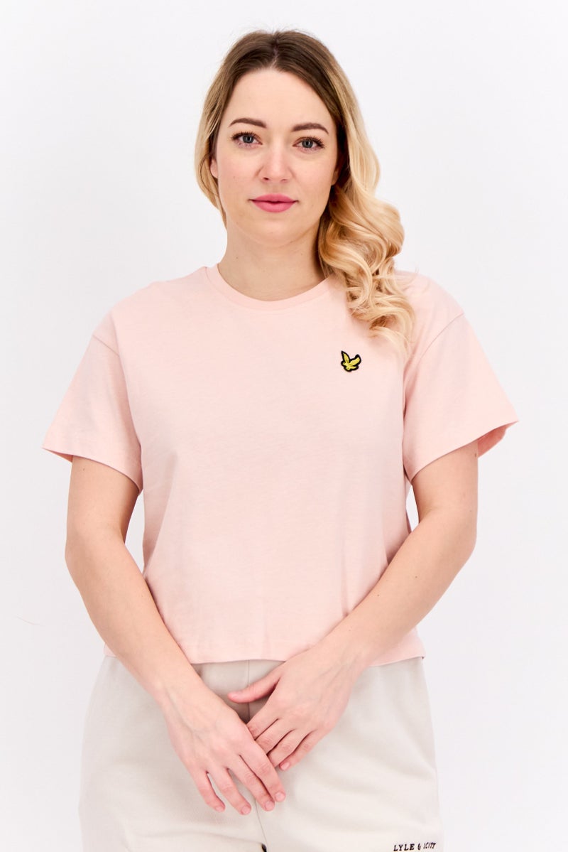 Lyle & Scott Women Crew Neck Short Sleeve Embroidered Logo T-Shirt, Pink - Image 1