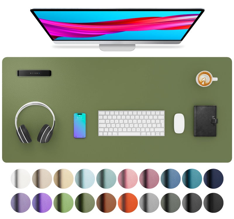 Aothia Leather Desk Pad Protector, Mouse Pad, Office Desk Mat, Non-Slip PU Leather Desk Blotter, Laptop Desk Pad, Waterproof Desk Writing Pad for Office and Home (36" x 17", Olive Green) - Image 1