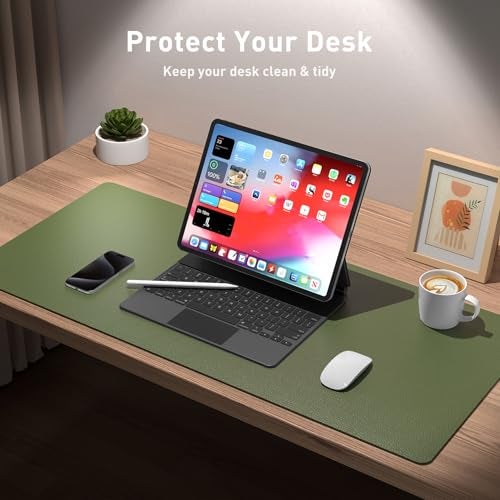 Aothia Leather Desk Pad Protector, Mouse Pad, Office Desk Mat, Non-Slip PU Leather Desk Blotter, Laptop Desk Pad, Waterproof Desk Writing Pad for Office and Home (36" x 17", Olive Green) - Image 3
