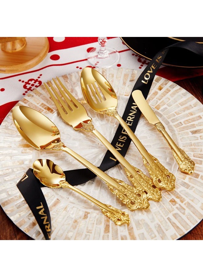 KEAWELL Gorgeous 5-Piece 18/10 Stainless Steel Hostess Serving Utensil Set, Dishwasher Safe (Gold) - Image 3