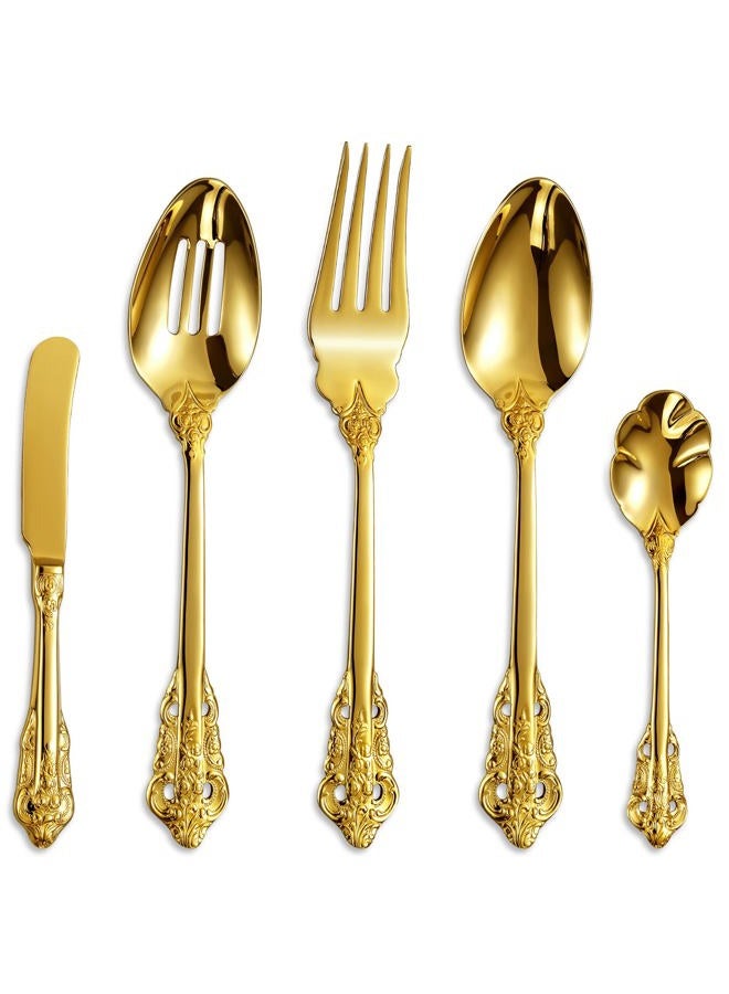 KEAWELL Gorgeous 5-Piece 18/10 Stainless Steel Hostess Serving Utensil Set, Dishwasher Safe (Gold) - Image 1
