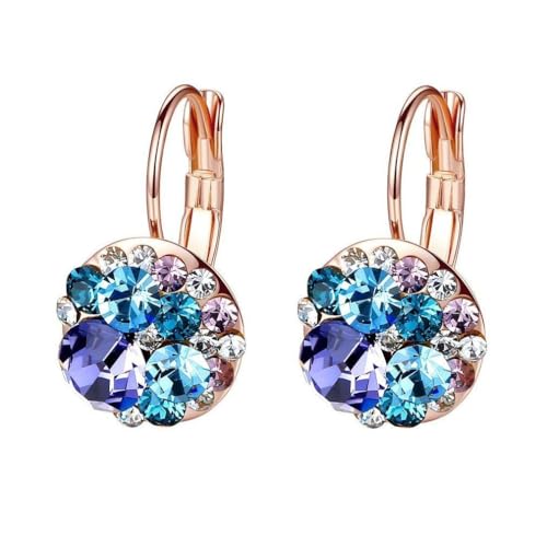 EVEVIC Multicolored Austrian Crystal Drop Earrings for Women 14K Gold Plated Hypoallergenic Leverback Hoop Earrings - Image 1