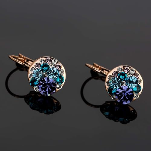 EVEVIC Multicolored Austrian Crystal Drop Earrings for Women 14K Gold Plated Hypoallergenic Leverback Hoop Earrings - Image 5
