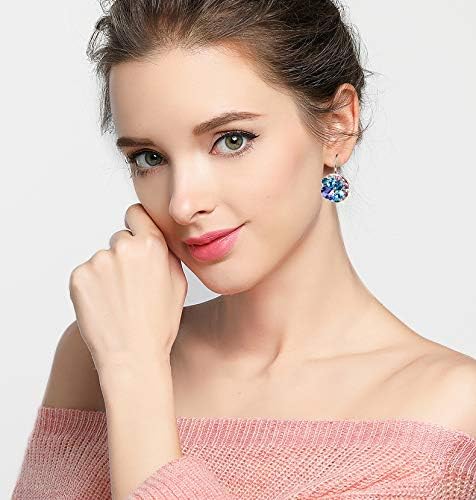 EVEVIC Multicolored Austrian Crystal Drop Earrings for Women 14K Gold Plated Hypoallergenic Leverback Hoop Earrings - Image 2