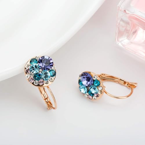 EVEVIC Multicolored Austrian Crystal Drop Earrings for Women 14K Gold Plated Hypoallergenic Leverback Hoop Earrings - Image 3