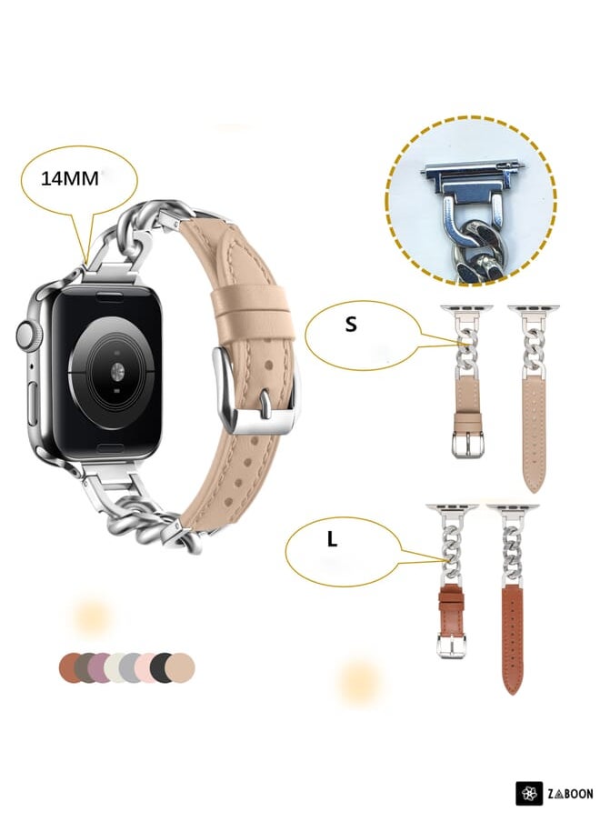 Generic Apple Watch 4 Chain Genuine Leather Watch Band, Size: S  - Image 3