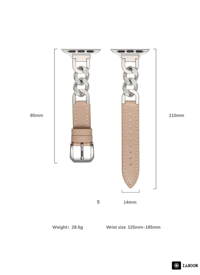 Generic Apple Watch 4 Chain Genuine Leather Watch Band, Size: S  - Image 4