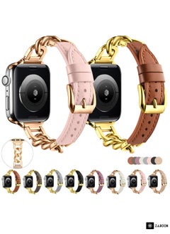 Generic Apple Watch 4 Chain Genuine Leather Watch Band, Size: S  - Image 2