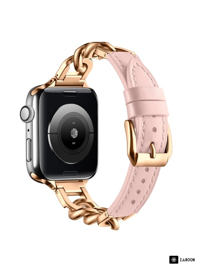 Generic Apple Watch 4 Chain Genuine Leather Watch Band, Size: S  - Image 1