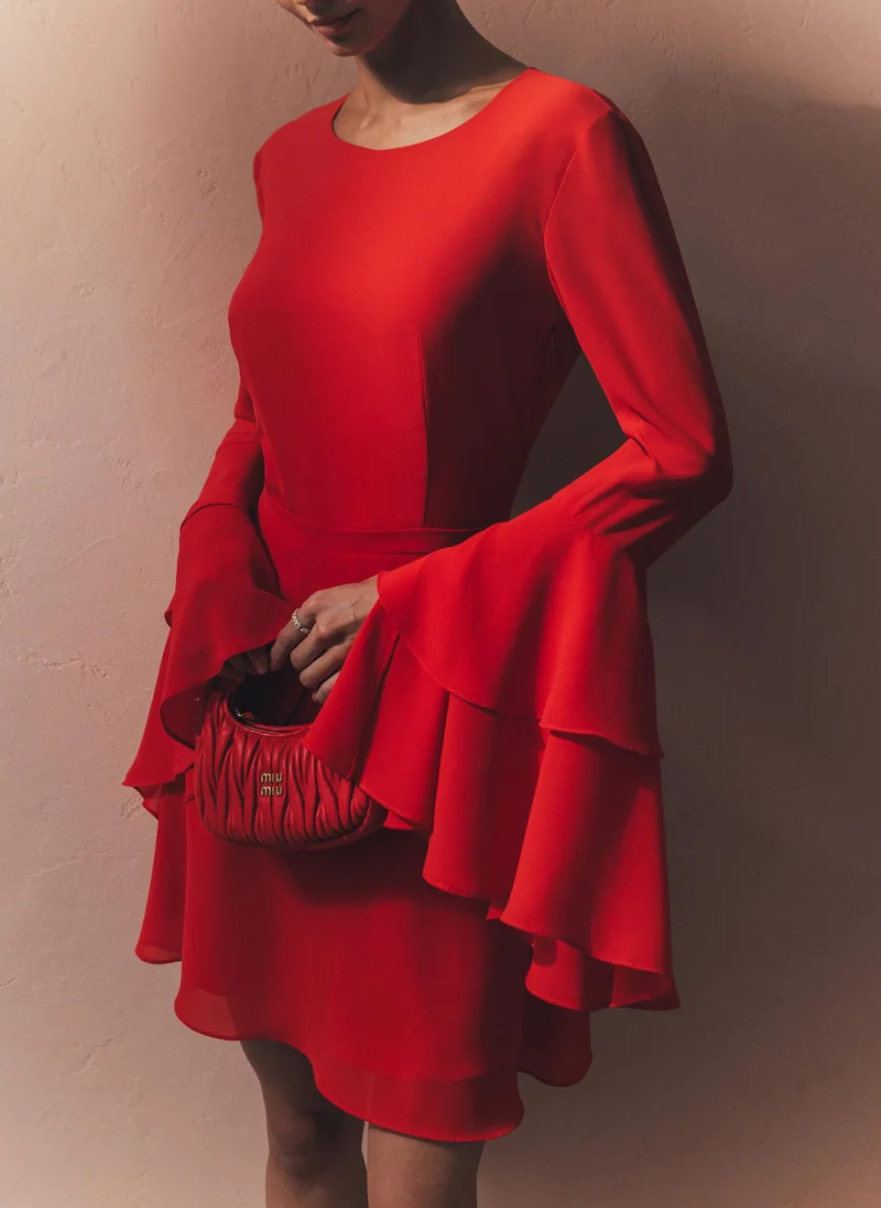 Lichi Mini dress with cuff flounces
