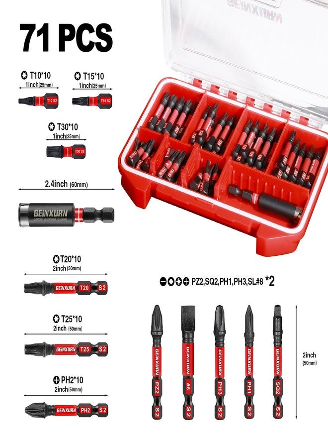 Geinxurn 71pieces Impact Screwdriver Bits Set, Magnetic S2 Steel Multi Insert Power Bits Tips with Impact Bit Holder with Storage Box - Image 2
