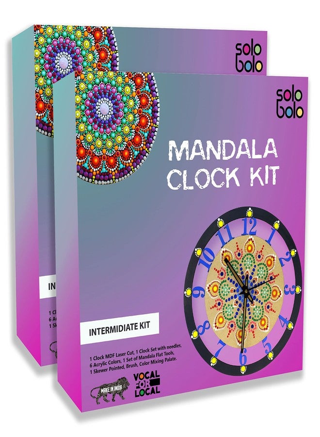 SOLOBOLO Dot Mandala Painting Kit | Craft Kit for Girls 9-12 |Dot Mandala Art Kit on Wall Clock |Gifts for Girls Age 10-12 | MDF Cutouts for Art and Craft 12 Inch Wall Clock | Pack of 2 Sets - Image 1