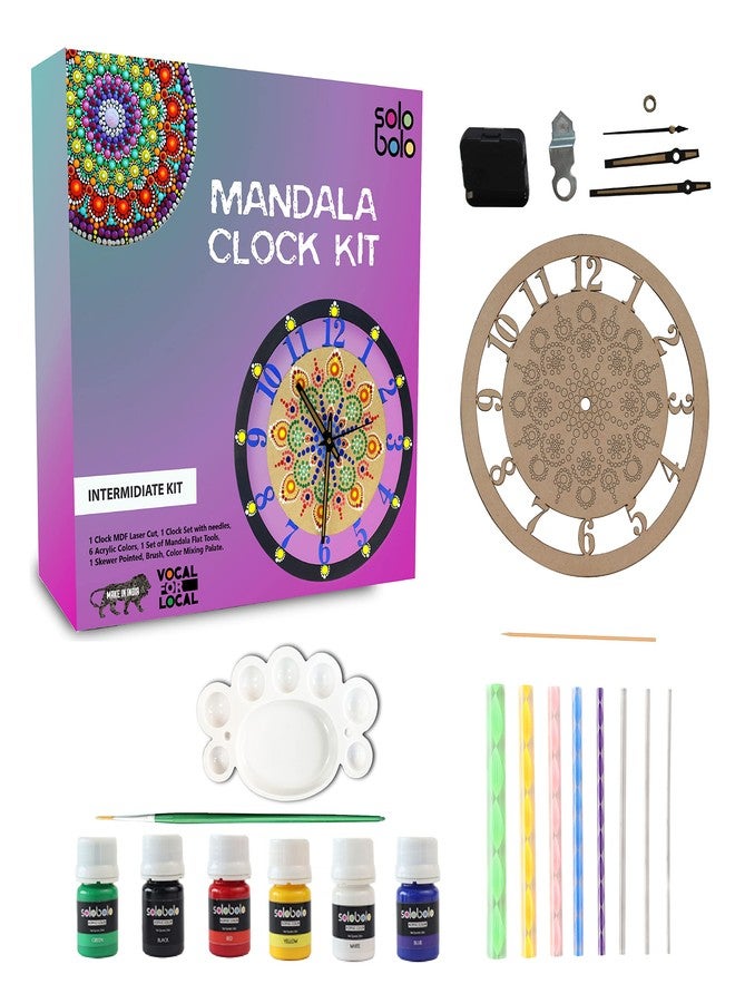 SOLOBOLO Dot Mandala Painting Kit | Craft Kit for Girls 9-12 |Dot Mandala Art Kit on Wall Clock |Gifts for Girls Age 10-12 | MDF Cutouts for Art and Craft 12 Inch Wall Clock | Pack of 2 Sets - Image 2