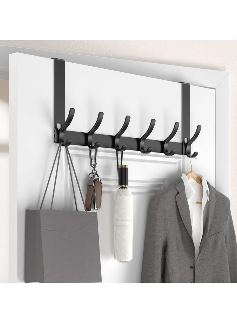 SAHHAHOME Over The Door Hooks,NO Nail Door Hanger Hook,Coat Rack On Door with 6 Hooks,Over The Door Towel Racks for Bathroom,Bedroom,Kitchen (Black) - Image 1