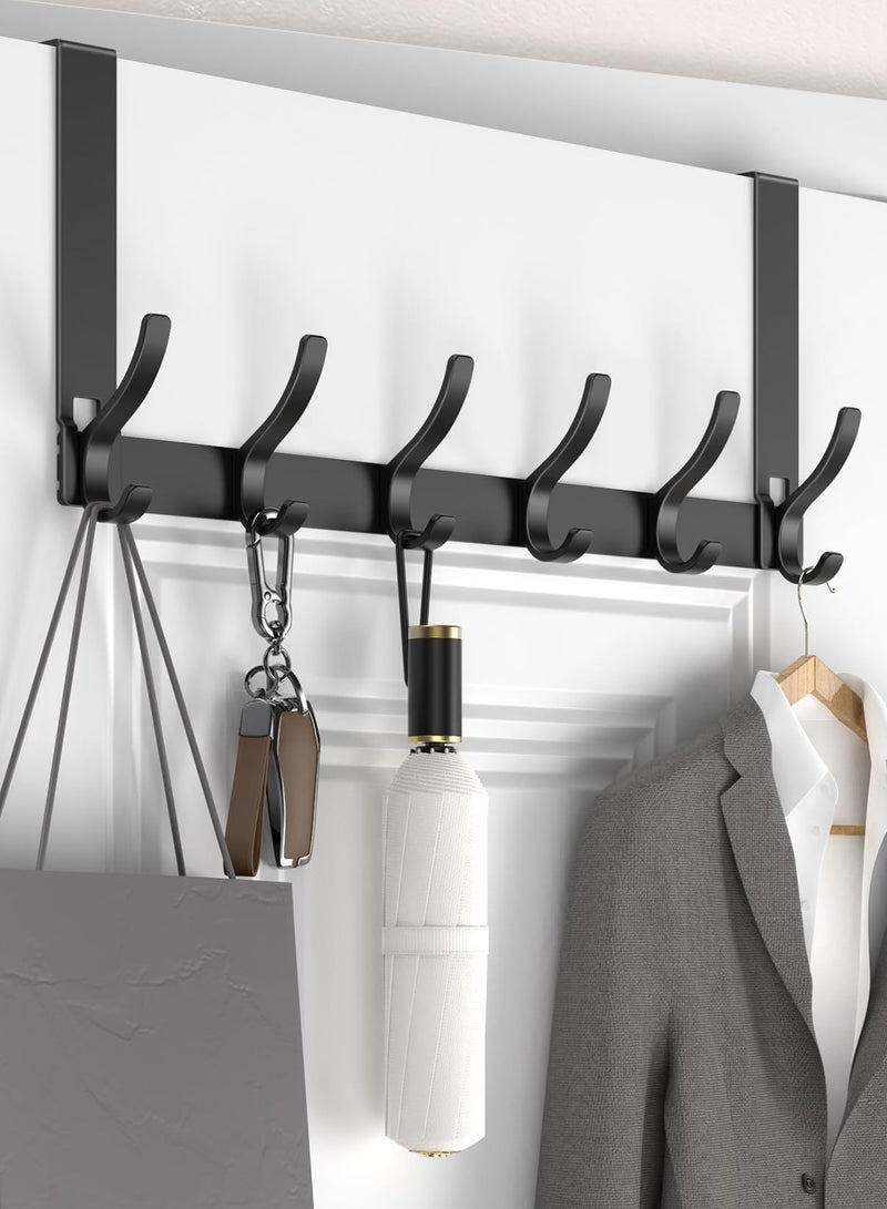 SAHHAHOME Metal Over The Door Hooks,Heavy-Duty NO Nail Door Hanger Hook,Coat Rack On Door with 6 Hooks,Over The Door Towel Racks for Bathroom,Bedroom,Kitchen (Black) - Image 1