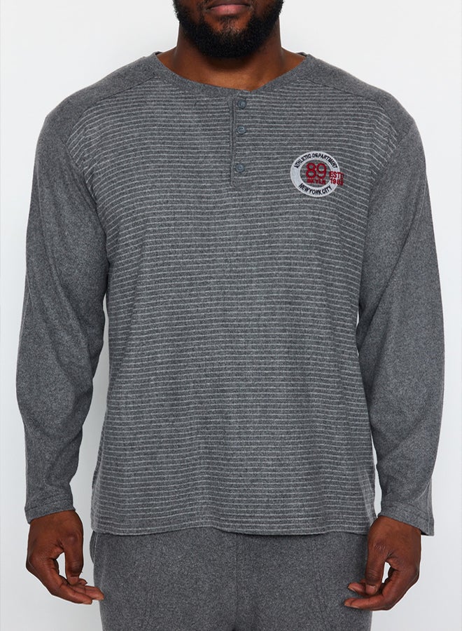 trendyol Gray Knitted Plus Size Pajamas Set TMNAW24AI00002 - Image 3