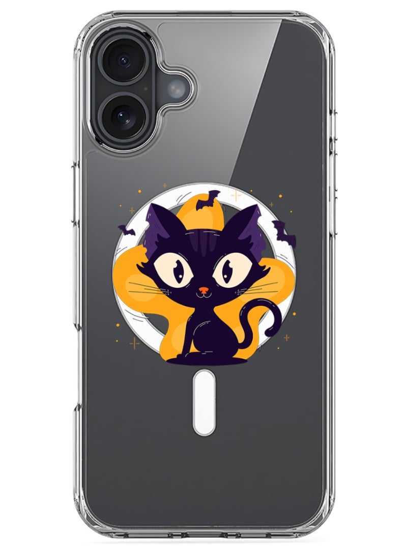 Theodor iPhone 16 Magsafe Magnetic Case Compatible with Wireless Charging, Shockproof Phone Bumper Cover - Black Cat Halloween - Image 1