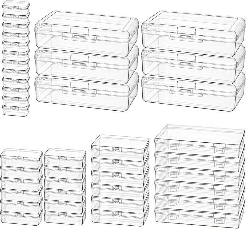 Thintinick 42 Pack Rectangular Clear Plastic Storage Containers Box with Hinged Lid & Labels for Beads and Other Small Craft Items (Mixed Sizes 3) - Image 1