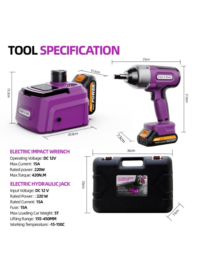 Gasin 12V Electric Hydraulic Car Jack 5 Ton + 420N·m Impact Wrench Kit, Lifting Range 155-450mm, 220W, Portable Carry Case - Image 2