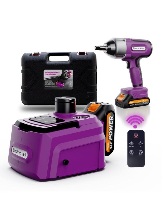 Gasin 12V Electric Hydraulic Car Jack 5 Ton + 420N·m Impact Wrench Kit, Lifting Range 155-450mm, 220W, Portable Carry Case - Image 1